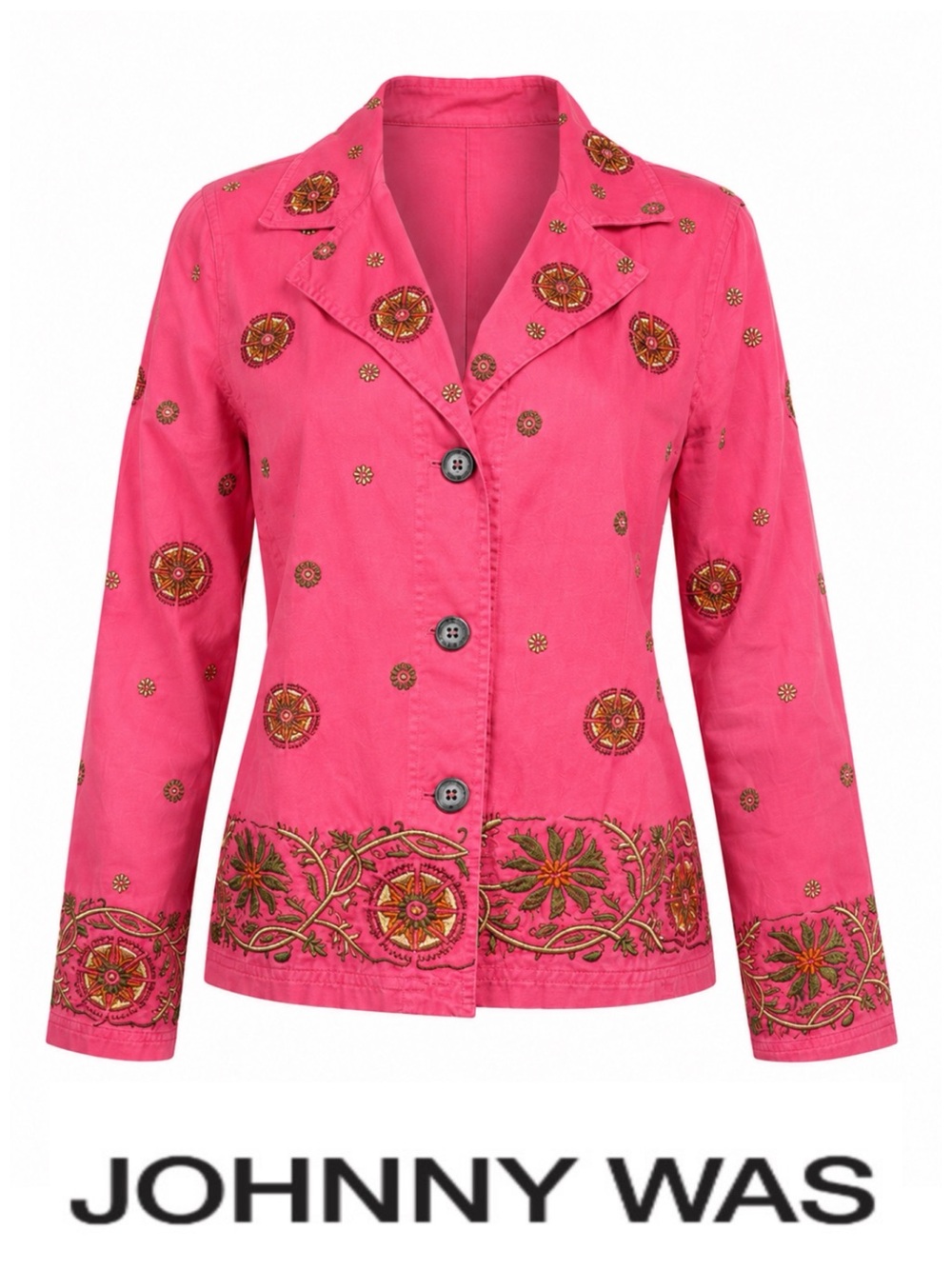 Johnny Was Pink Embroidered Cotton Boho Jacket ~ Size M~ Item #6111